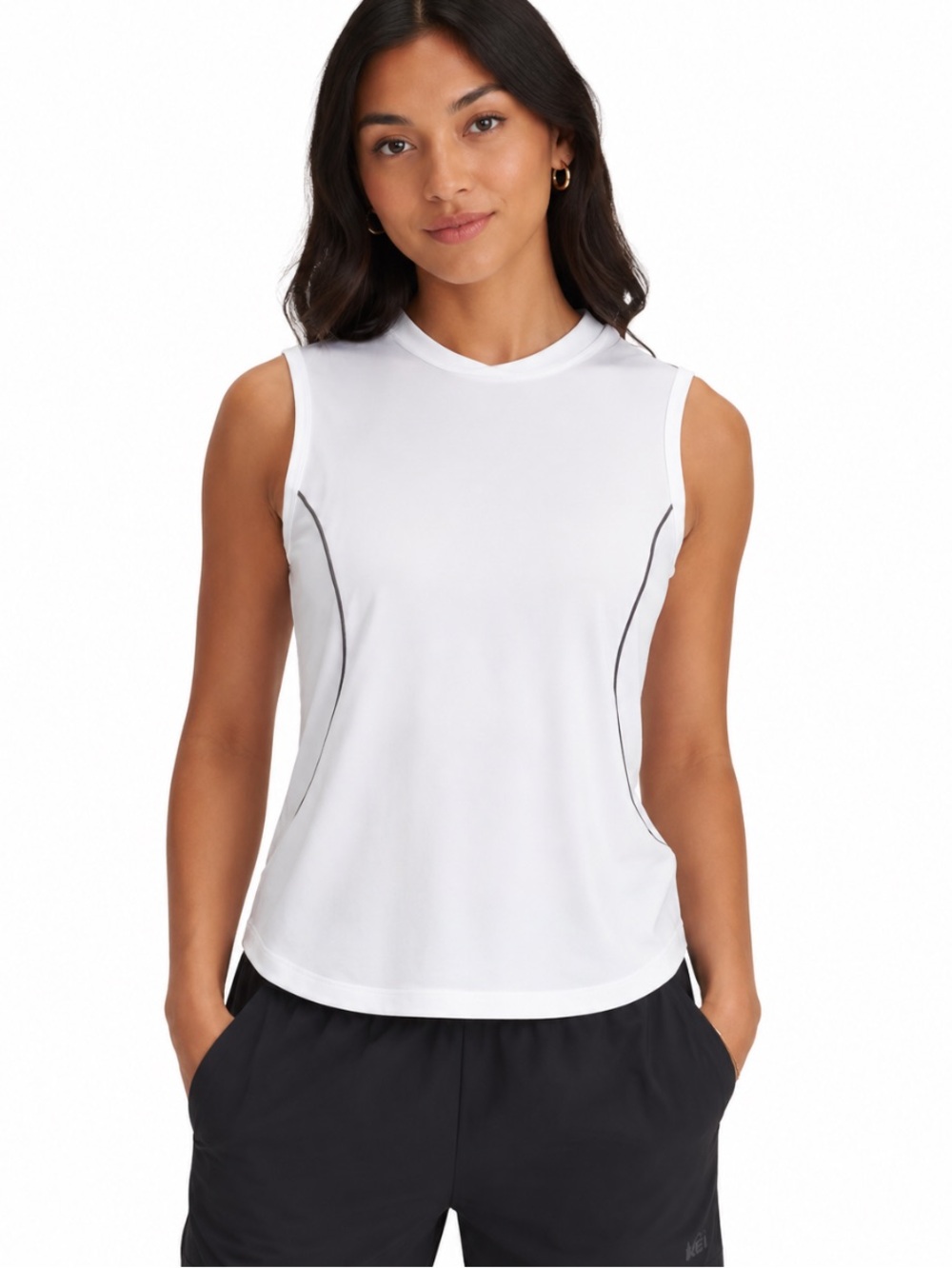 REI White Sleeveless Crewneck Activewear Hiking Running Sleeveless Tank Top L